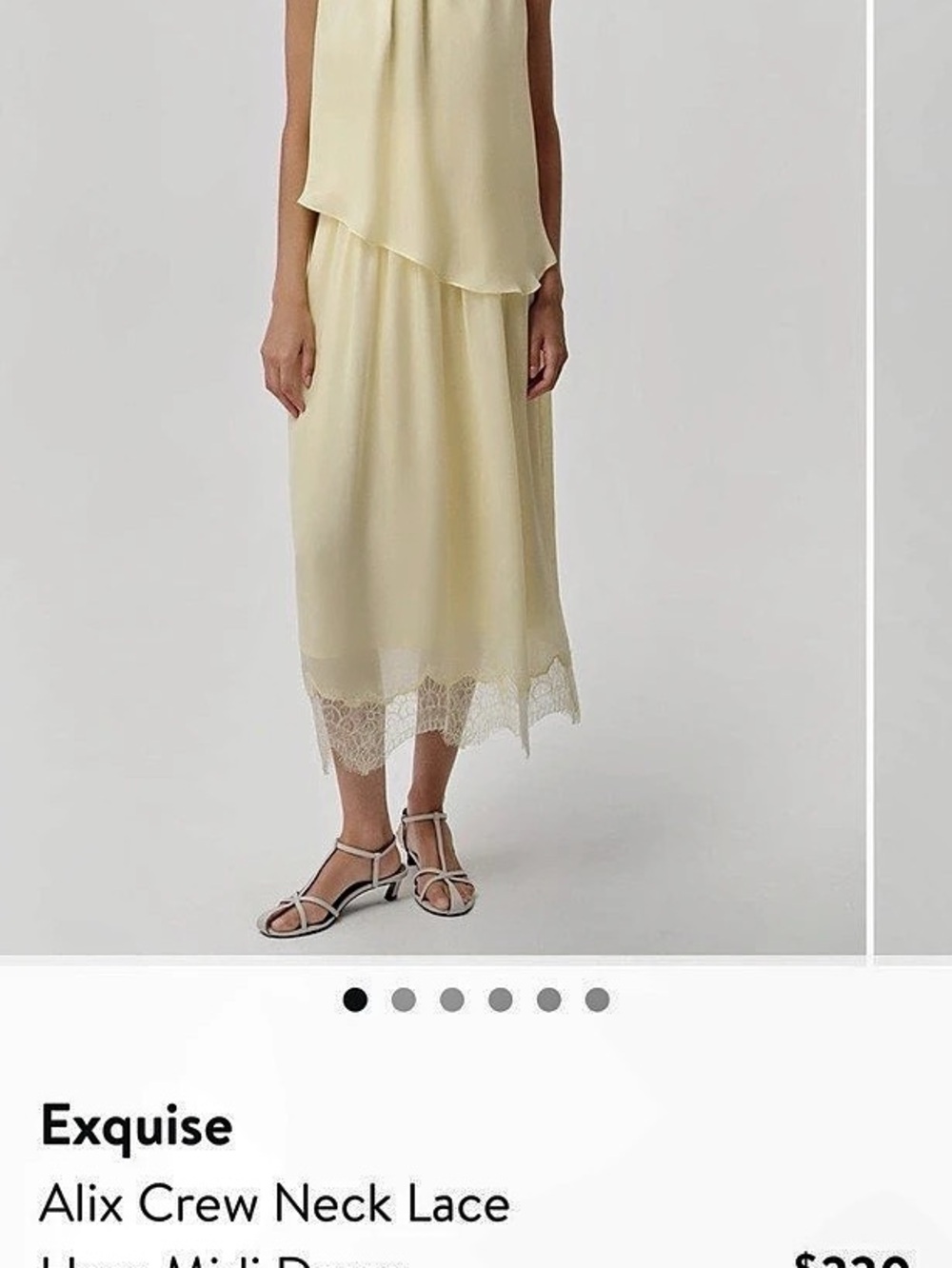 Exquise Alix Crew Neck Lace Hem Midi Dress Lace Hem Midi Dress in Yellow Size